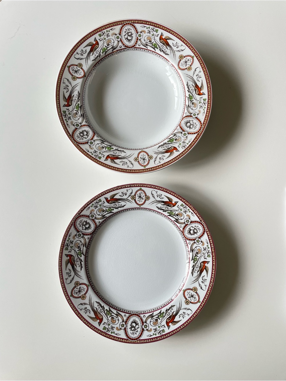 Antique Ridgway Chelsea Transferware Plates Pair Victorian Bird Aesthetic 1870s